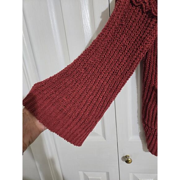 New in large women's maroon chunky knit open front cardigan - Picture 2 of 9